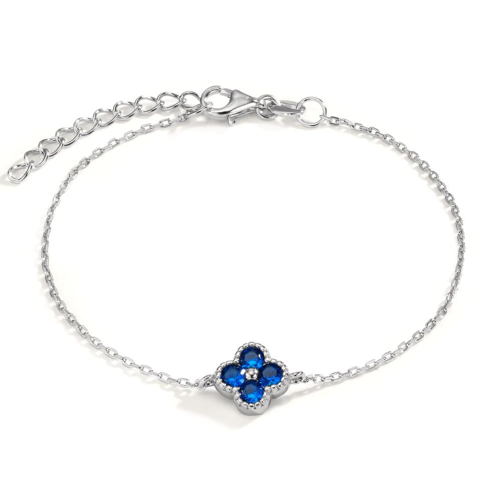 Pulsera Plata Circonita azul, 4 piedras Rodio plateado Flor 16-19 cm