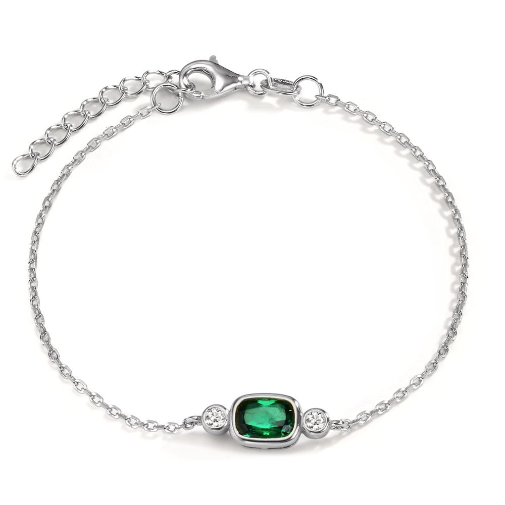 Pulsera Plata Circonita verde, Circonita blanco, 2 piedras Rodio plateado 16-19 cm