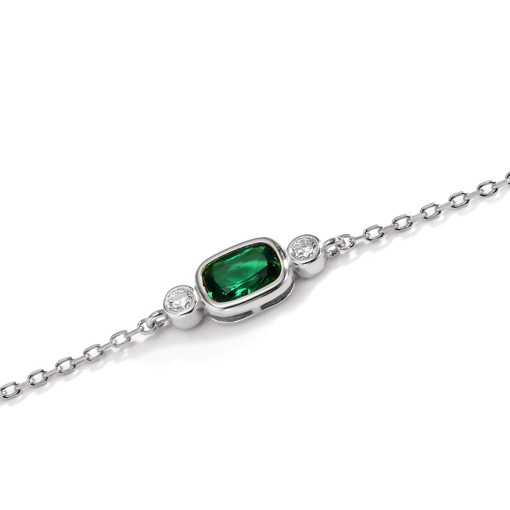 Pulsera Plata Circonita verde, Circonita blanco, 2 piedras Rodio plateado 16-19 cm