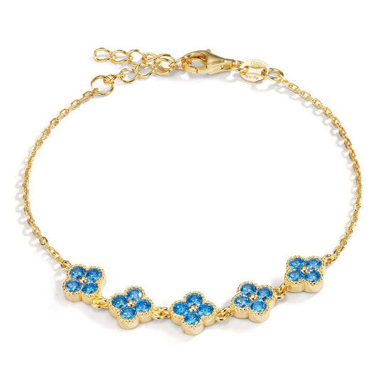 Pulsera Plata Circonita Azul claro, 20 piedras Amarillo Dorado Flor 16-19 cm