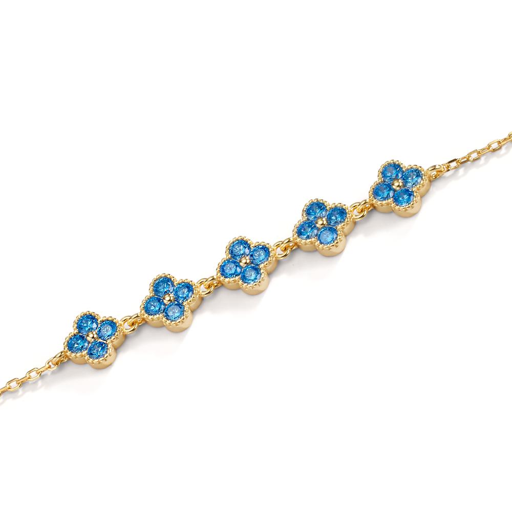 Pulsera Plata Circonita Azul claro, 20 piedras Amarillo Dorado Flor 16-19 cm