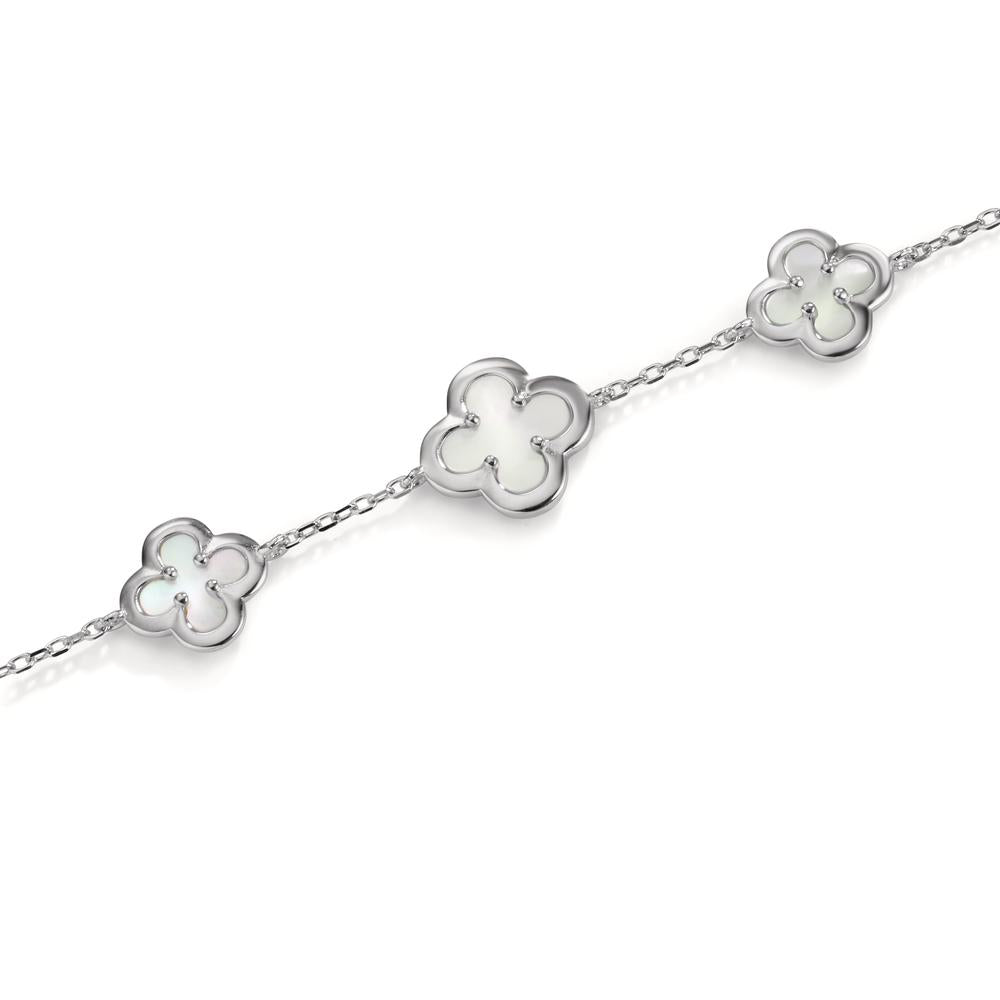 Pulsera Plata Rodio plateado Madre perla Flor 16-19 cm